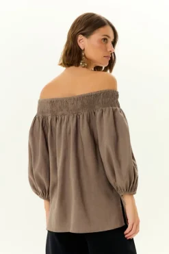 Blusa Manga Curta Lastex Decote