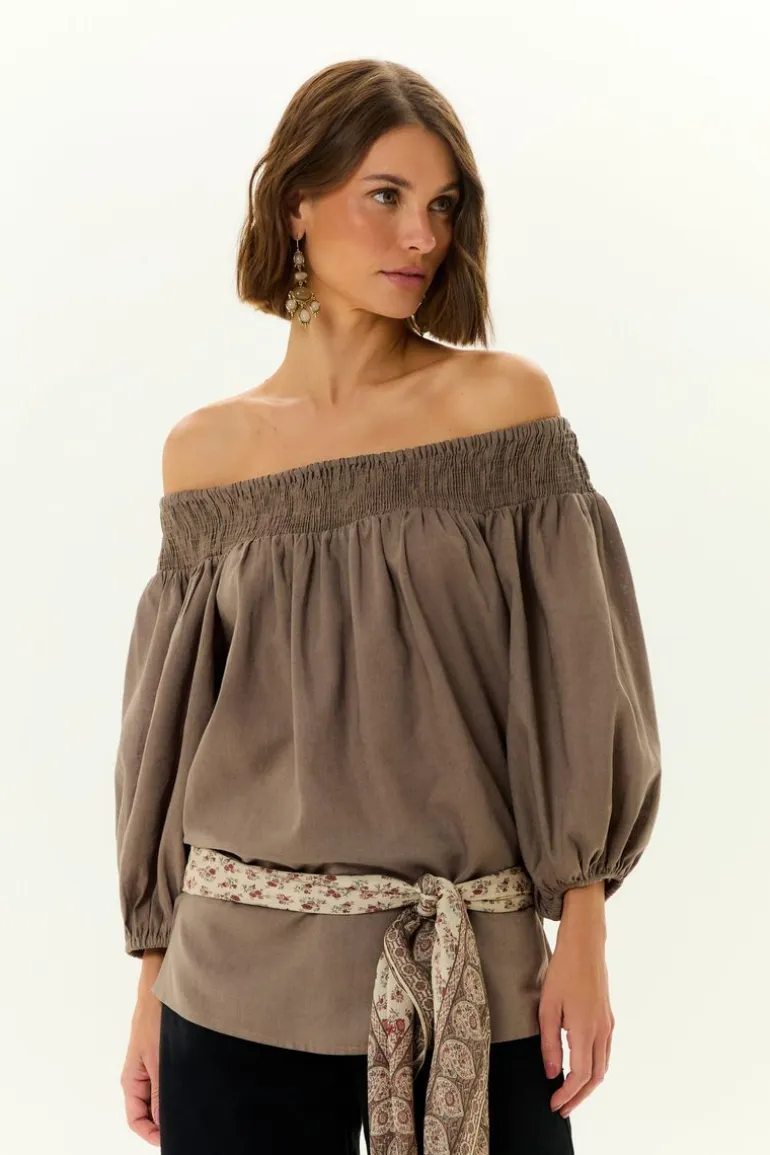 Blusa Manga Curta Lastex Decote