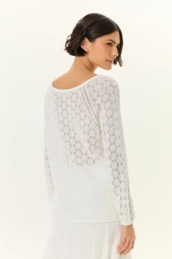 Blusa Tricot Rendada Manga Longa