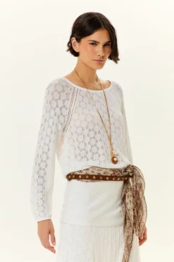 Blusa Tricot Rendada Manga Longa