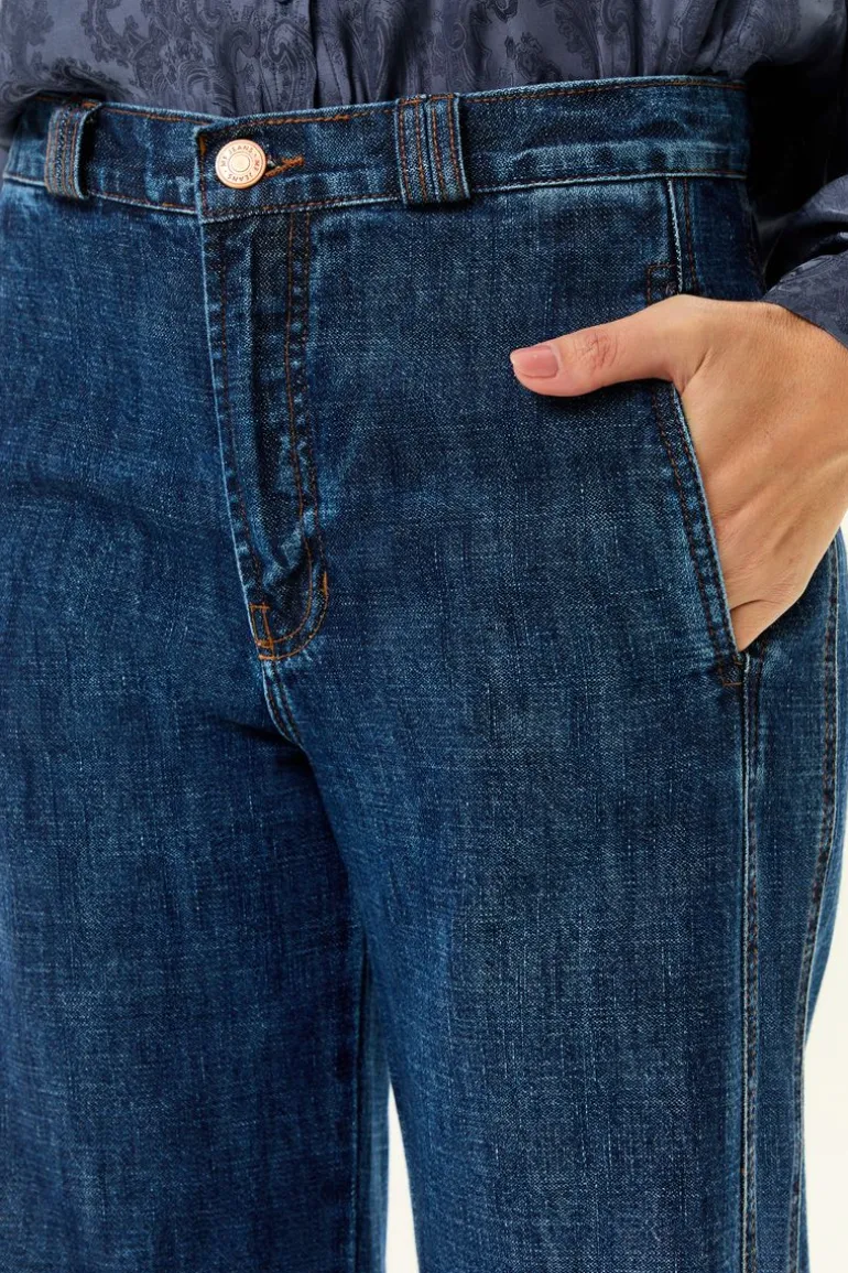 Calça Jeans Reta Recorte Lateral