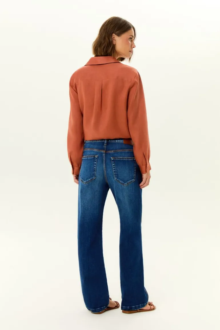 Calça Jeans Reta Used Barra Larga