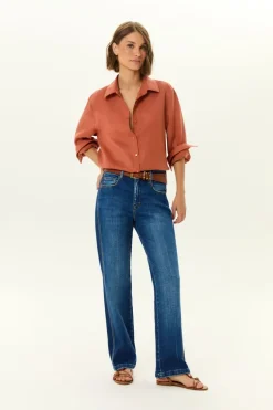 Calça Jeans Reta Used Barra Larga