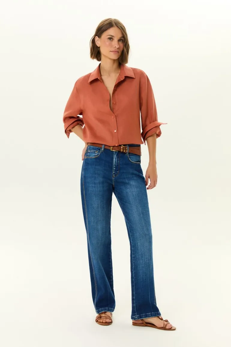 Calça Jeans Reta Used Barra Larga