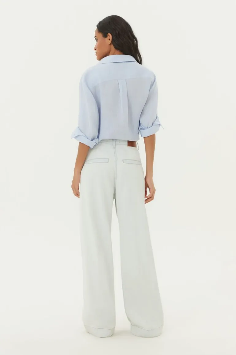 Calça Jeans Wide Leg Pregas