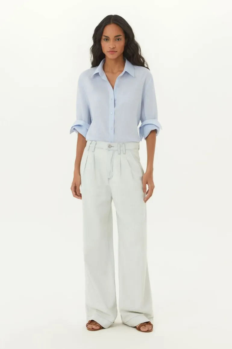 Calça Jeans Wide Leg Pregas