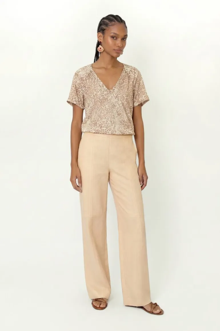 Calça Reta Linho Bolso Frontal