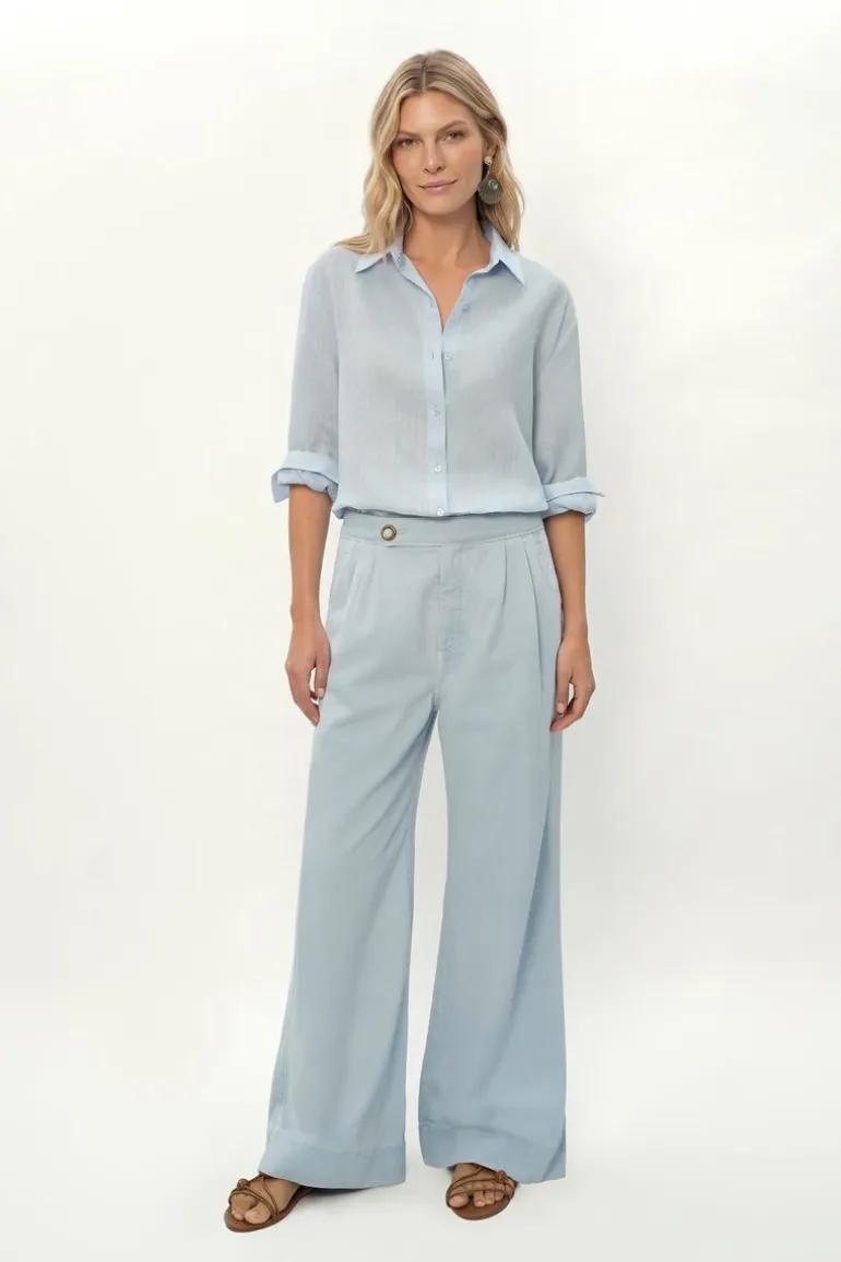 Calça Sarja Pantalona Pregas