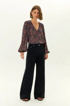 Calça Sarja Wide Leg Barra Larga