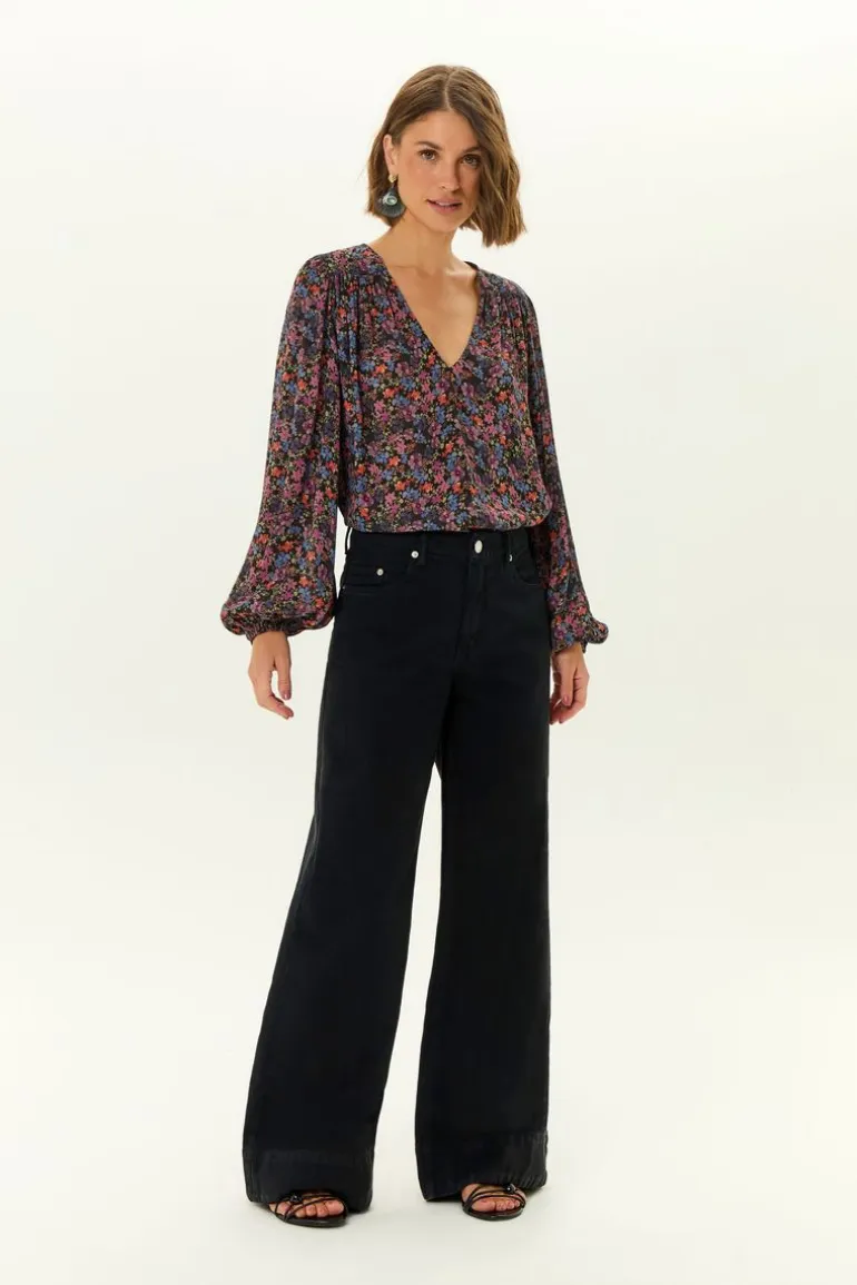 Calça Sarja Wide Leg Barra Larga