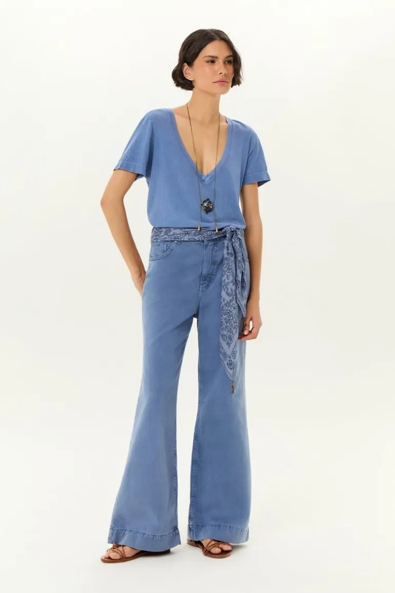 Calça Sarja Wide Leg Barra Larga