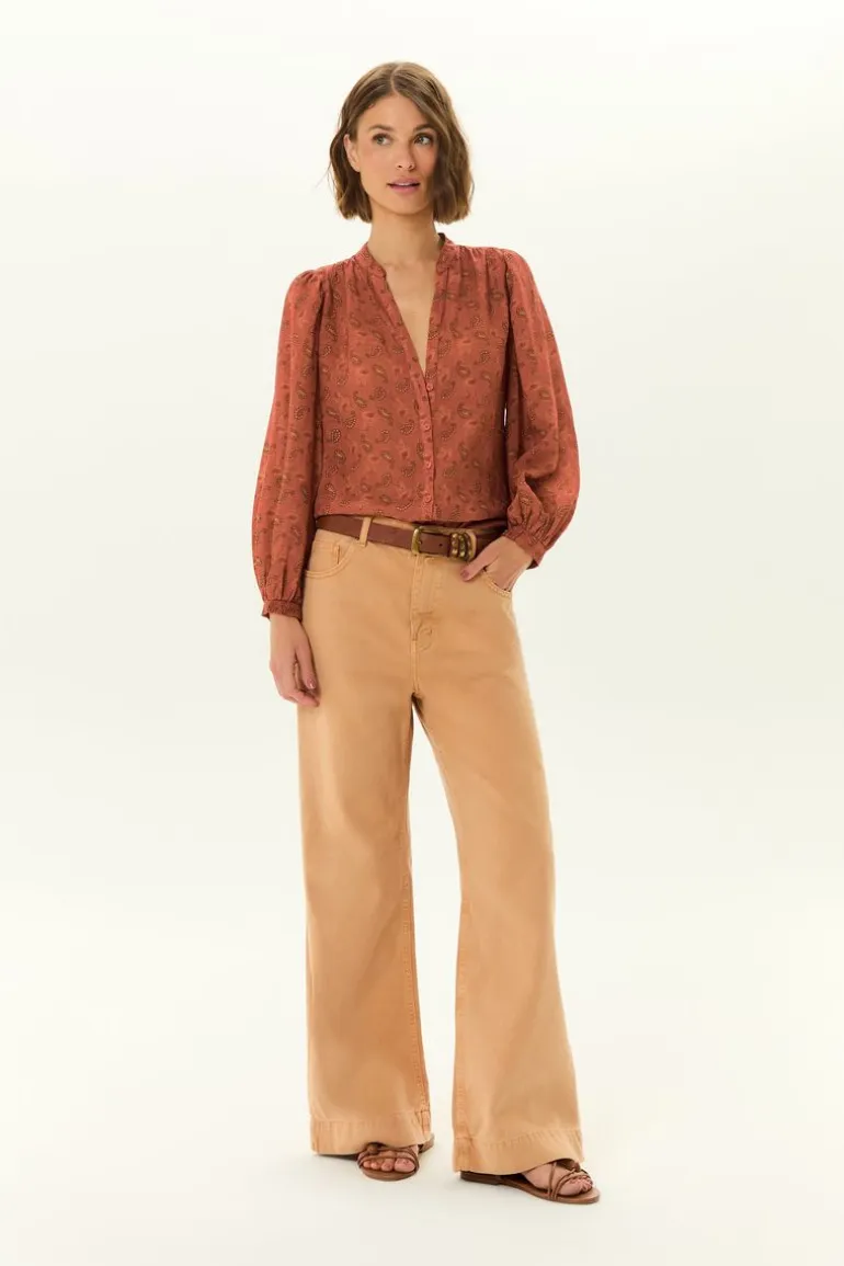 Calça Sarja Wide Leg Barra Larga