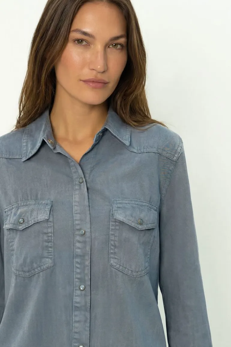 Camisa Sarja Stone Com Pala e Bolsos