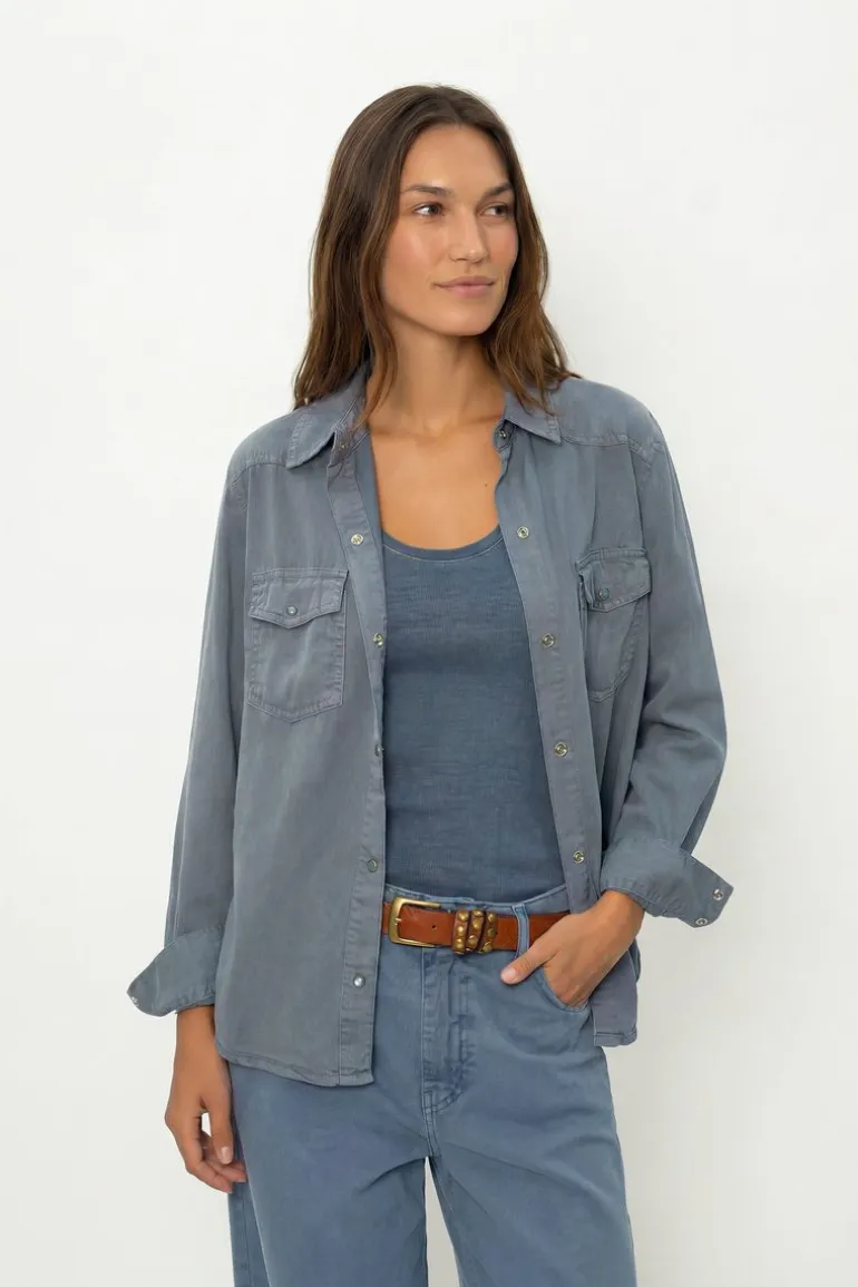 Camisa Sarja Stone Com Pala e Bolsos