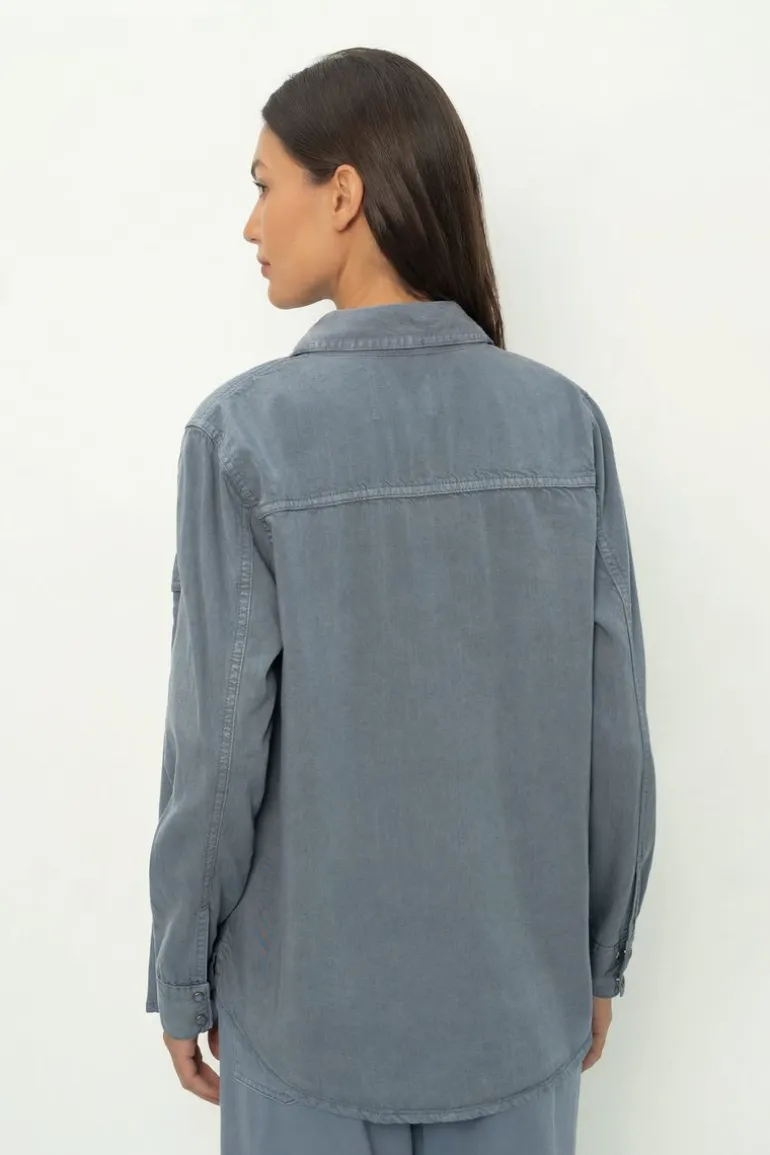 Camisa Sarja Stone Com Pala e Bolsos