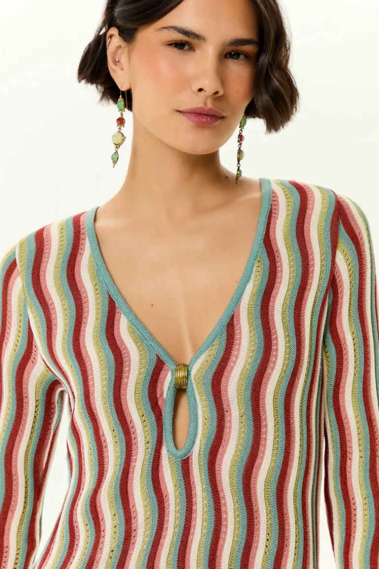 Vestido Curto Tricot Decote Gota