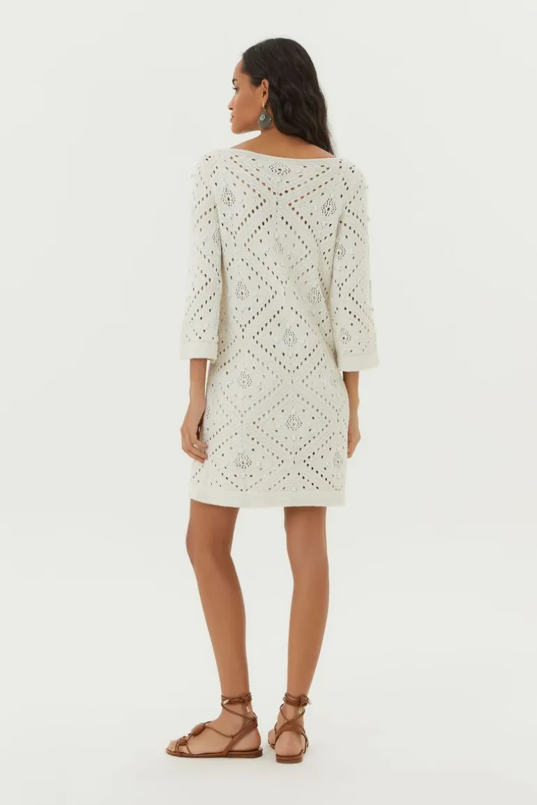 Vestido Curto Tricot Ponto Crochet