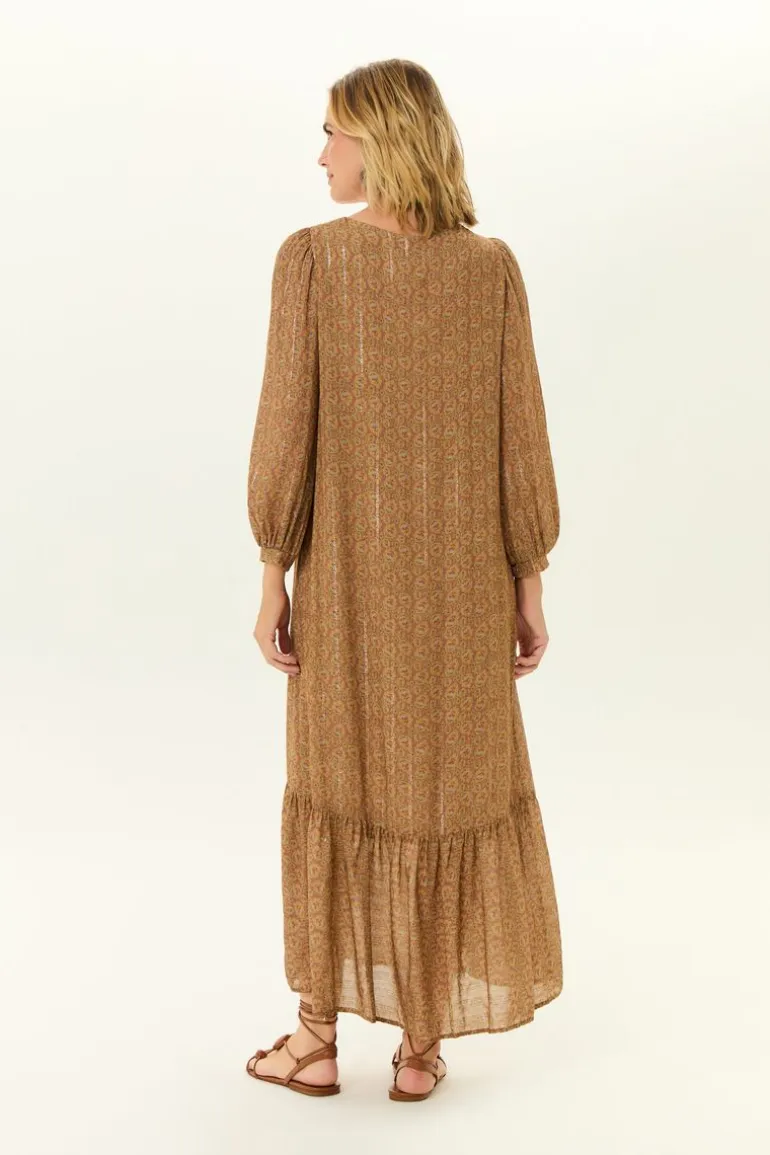 Vestido Decote Festone Estampa Leaf