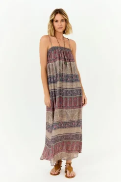 Vestido Longo Lastex Estampa Geranium