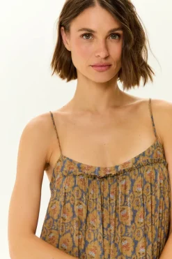 Vestido Midi Alca Estampa Leaf Denim