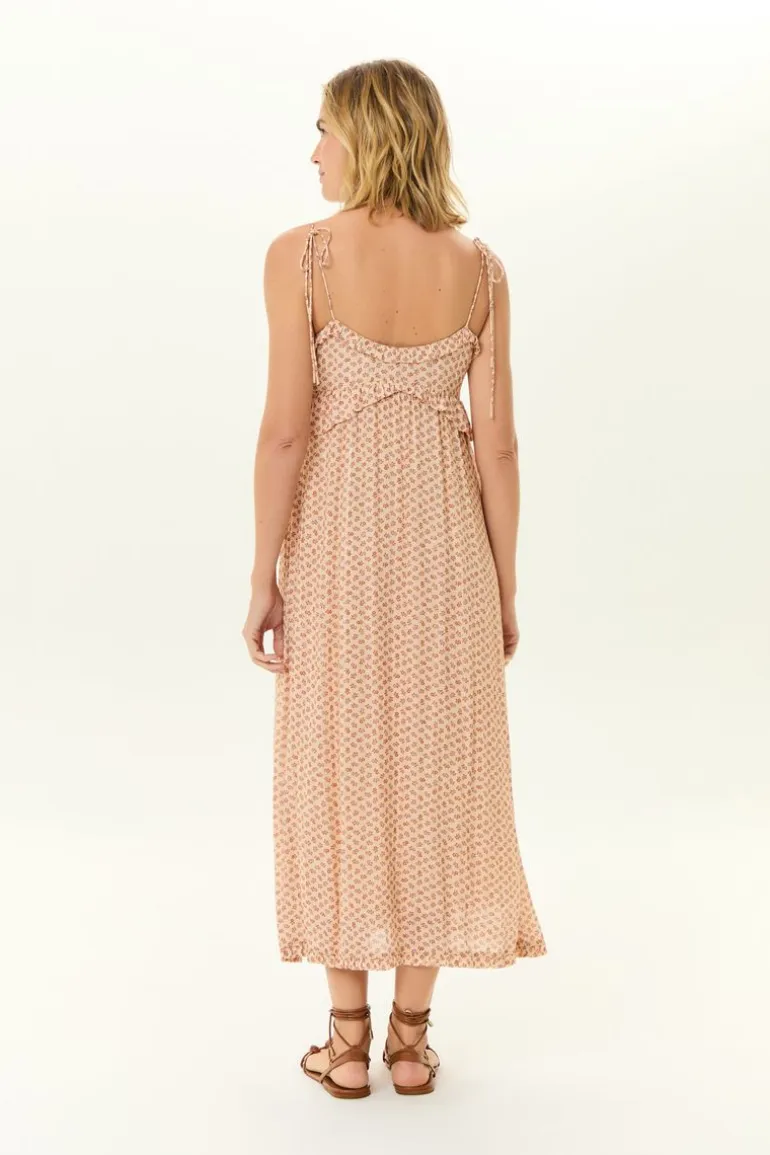 Vestido Midi Babados Estampa Plumy
