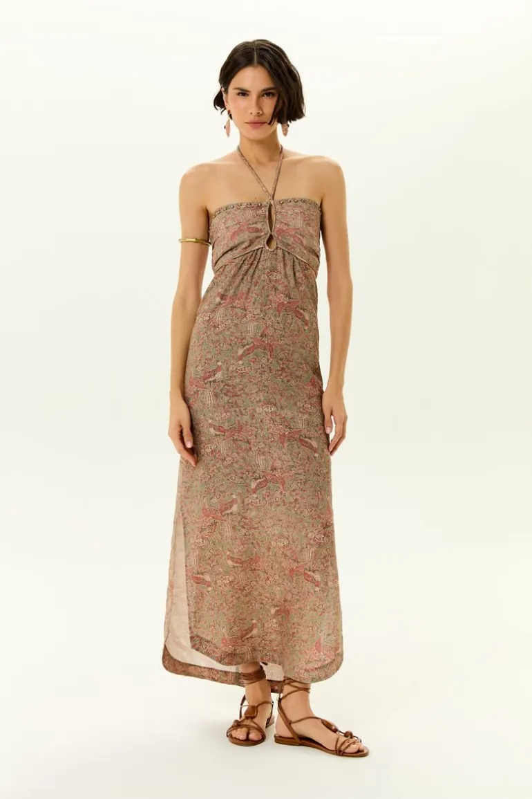 Vestido Midi Linho Estampa Condor