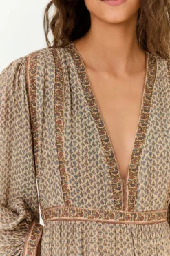 Vestido Midi Manga Estampa Geranium