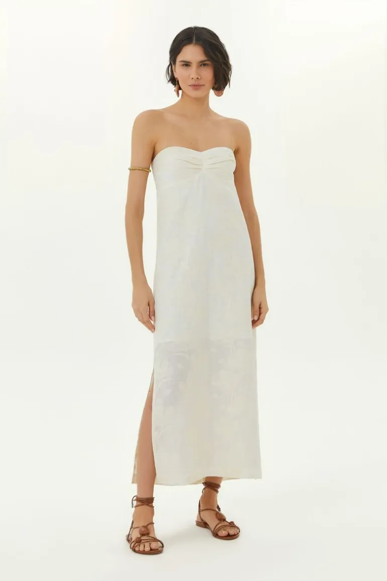 Vestido Midi Sem Alca Bordado Holambra