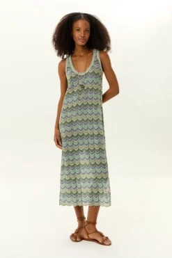 Vestido Midi Tricot Fendas Chevron