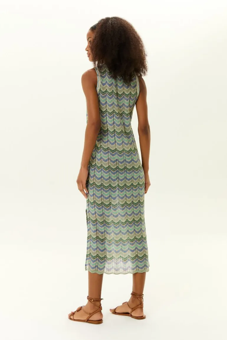 Vestido Midi Tricot Fendas Chevron